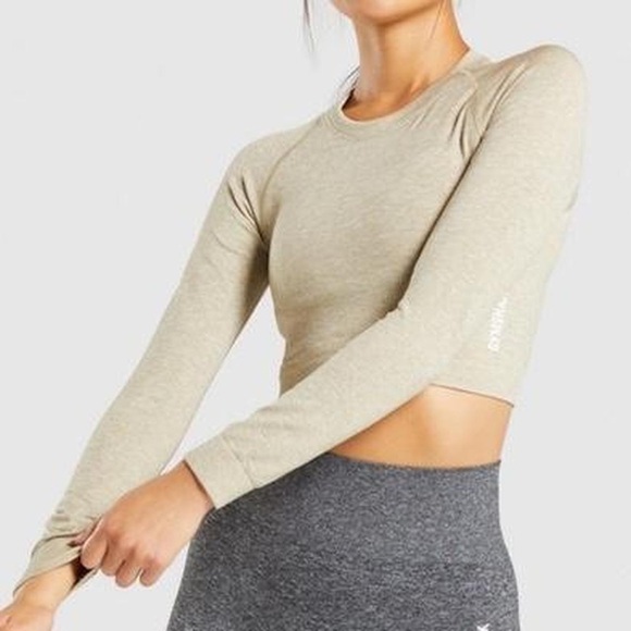 Gymshark Tops - Gymshark adapt marl seamless cropped top in moss grey, S